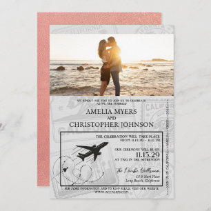 Rose Gold California Passport Wedding Invitation