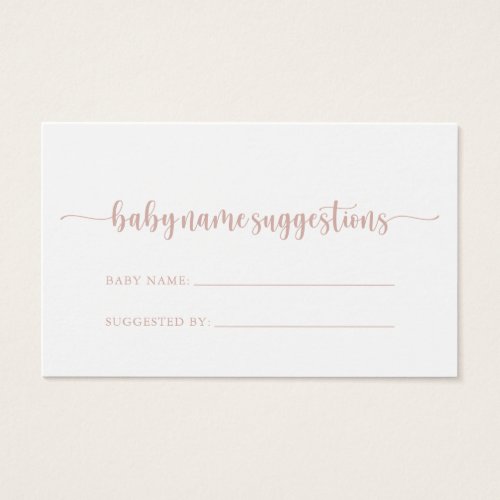 Rose Gold Calligraphy Baby Name Suggestions Card