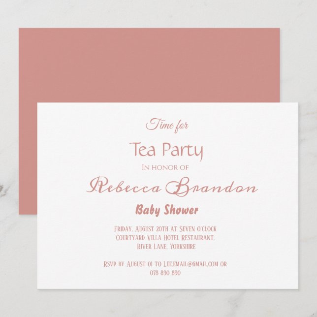 Rose Gold Calligraphy Baby Shower Tea Party Invite (Front/Back)