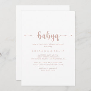 Rose Gold Calligraphy BabyQ Baby Shower Barbecue Invitation