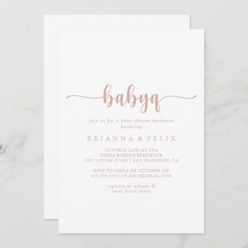 Rose Gold Calligraphy BabyQ Baby Shower Barbecue  Invitation