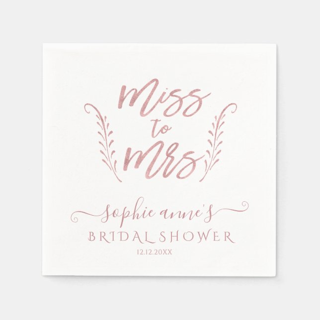 Rose Gold Calligraphy Bridal Shower Bachelorette Napkins (Front)