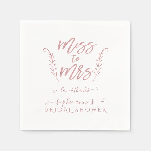 Rose Gold Calligraphy Bridal Shower Bachelorette Napkins (Front)