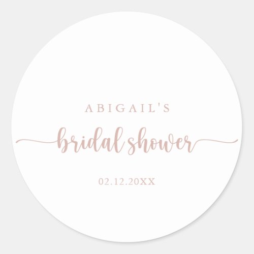 Rose Gold Calligraphy Bridal Shower Favor   Classic Round Sticker