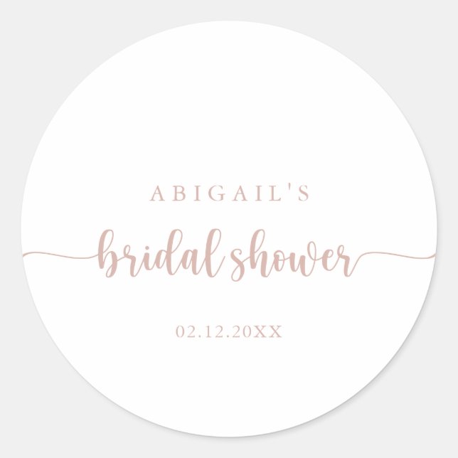 Rose Gold Calligraphy Bridal Shower Favor   Classic Round Sticker (Front)