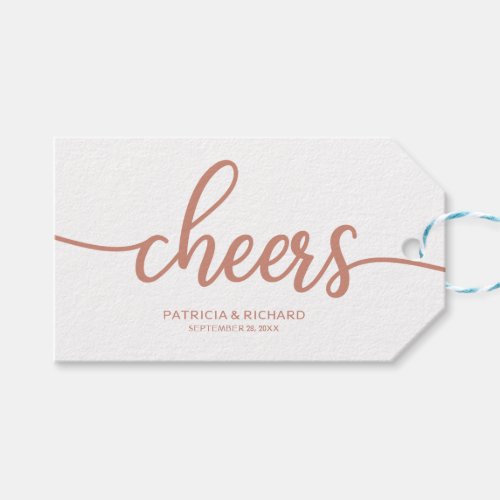 Rose Gold Calligraphy Cheers Wine Bottle Tags