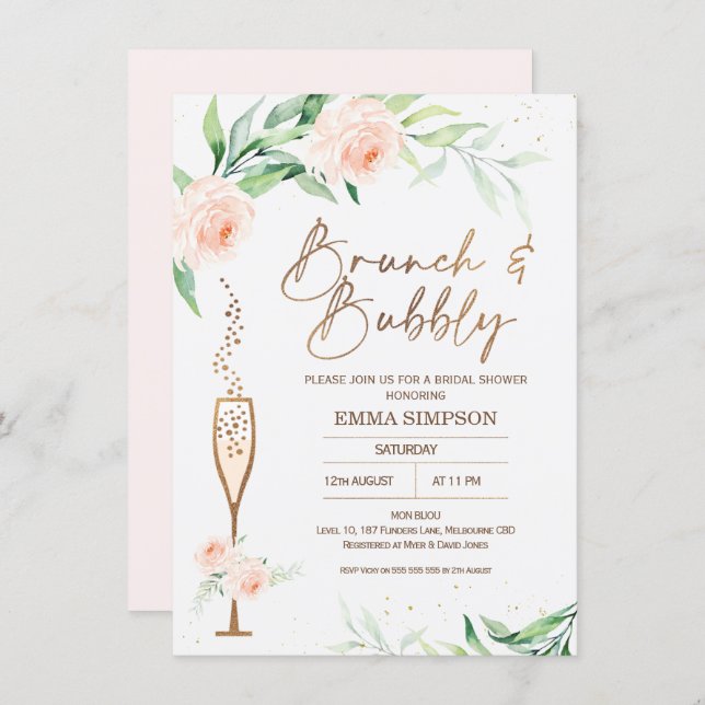 Rose Gold Calligraphy Floral Bridal Shower Invitation (Front/Back)