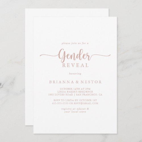 Rose Gold Calligraphy Gender Reveal Party   Invitation