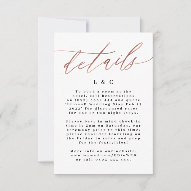 Rose Gold Calligraphy Modern Wedding Enclosure RSVP Card (Front)