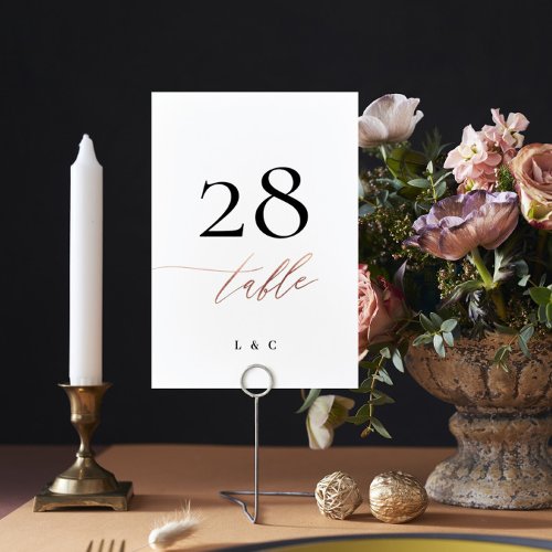 Rose Gold Calligraphy Modern Wedding Table Number