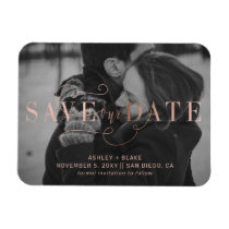 Rose Gold Calligraphy Photo Save the Date Magnet
