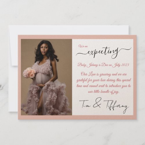 Rose Gold Calligraphy Pregnancy Announcement Card
