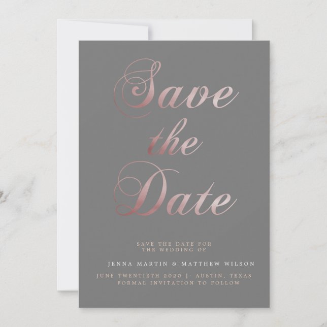 Rose Gold Calligraphy ⎥  Save The Date Card (Front)