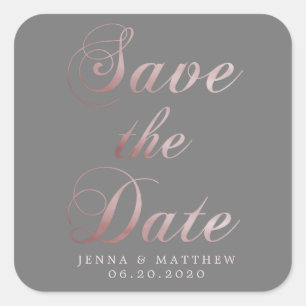 Rose Gold Calligraphy Save the Date Sticker