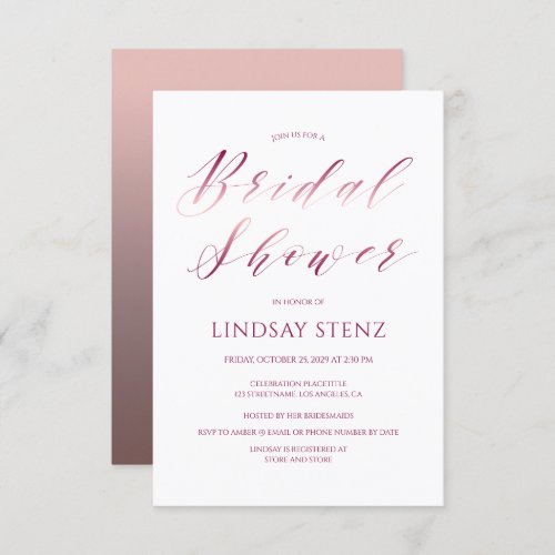 Rose Gold Calligraphy Script Modern Bridal Shower Invitation