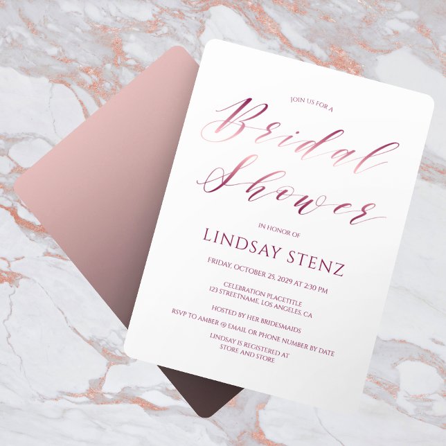 Rose Gold Calligraphy Script Modern Bridal Shower Invitation (Creator Uploaded)