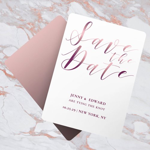 Rose Gold Calligraphy Script Modern Save The Date Invitation