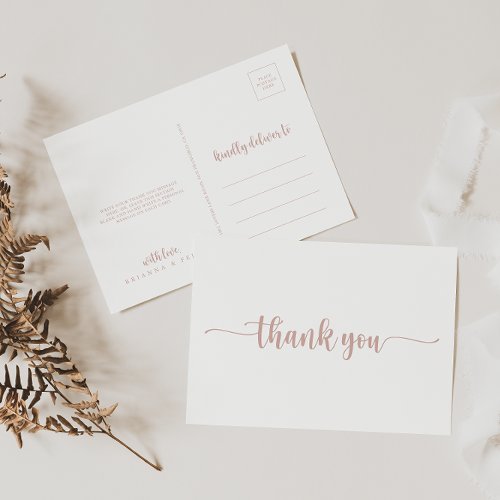 Rose Gold Calligraphy Thank You Postcard