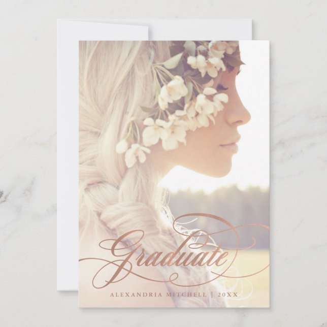 Rose Gold Calligraphy | Two Photo Graduation Party Invitation (Front)
