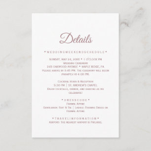 Rose Gold Calligraphy Wedding Details Card