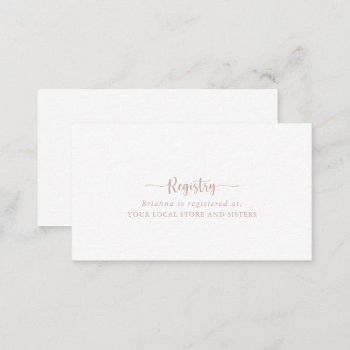 Rose Gold Calligraphy Wedding Gift Registry  Enclosure Card