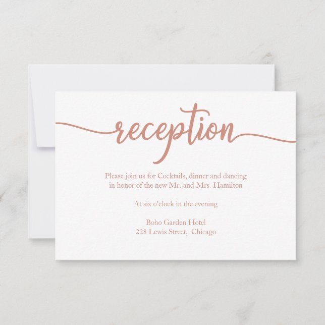 Rose Gold Calligraphy Wedding Reception Card (Front)