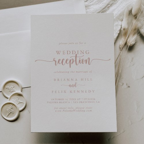 Rose Gold Calligraphy Wedding Reception  Invitation