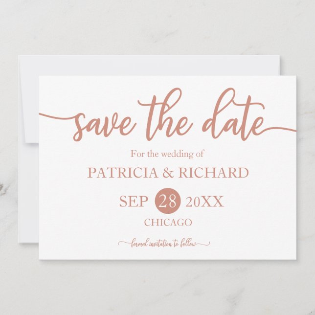 Rose Gold Calligraphy Wedding Save The Date Invitation (Front)