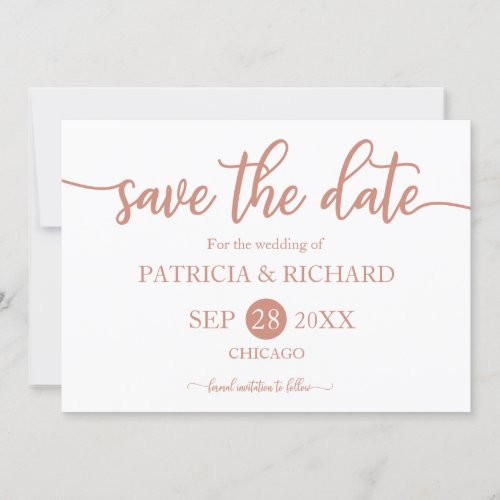 Rose Gold Calligraphy Wedding Save The Date Invitation