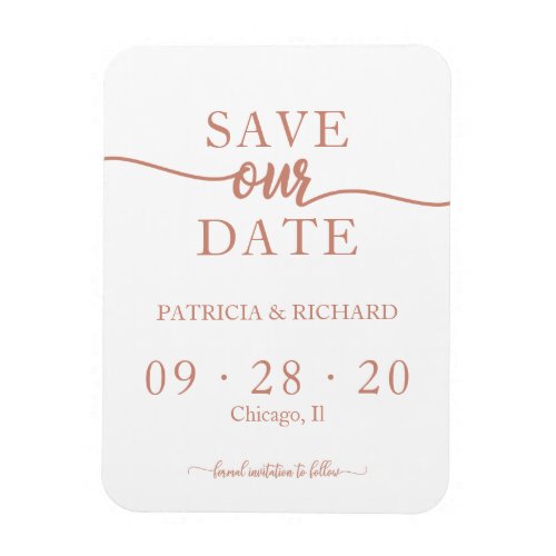 Rose Gold Calligraphy Wedding Save The Date Magnet