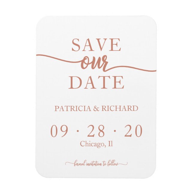Rose Gold Calligraphy Wedding Save The Date Magnet (Vertical)
