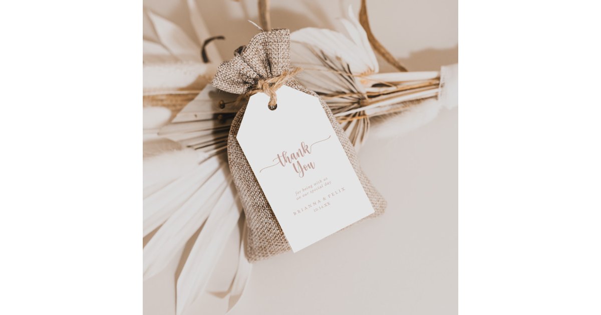 Rose Gold Calligraphy Wedding Thank You Gift Tags | Zazzle