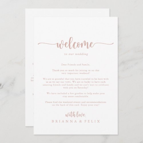 Rose Gold Calligraphy Wedding Welcome Letter