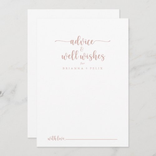 Rose Gold Calligraphy Wedding Well Wishes   Advice Card