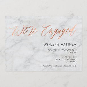 Rose Gold Calligrapy Marble Engagement Invitation