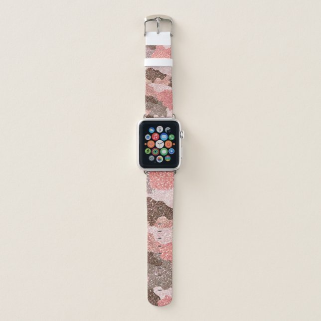 Rose Gold Camo Faux Glitter Camouflage Glam Apple Watch Band (Front)