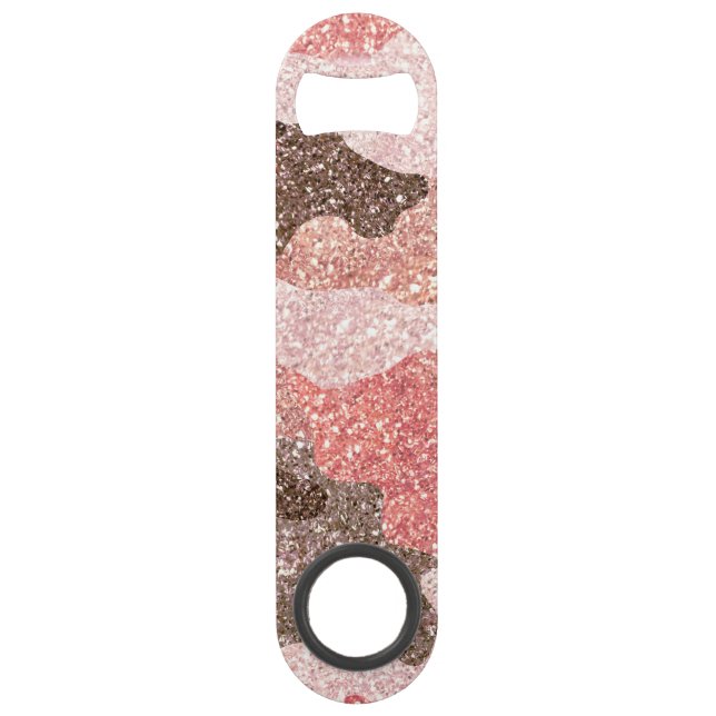 Rose Gold Camo Faux Glitter Camouflage Glam Bar Key (Back)
