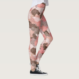 Rose Gold Camo Faux Glitter Camouflage Glam Leggings