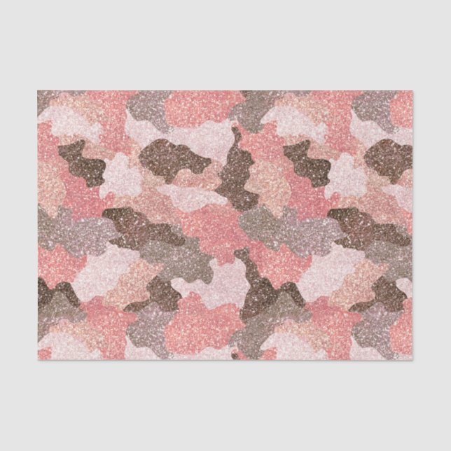 Rose Gold Camo Faux Glitter Camouflage Glam Tissue Paper (Front)
