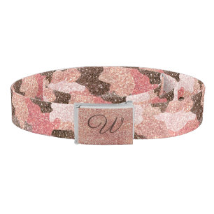 Rose Gold Camo Faux Glitter Camouflage Monogrammed Belt