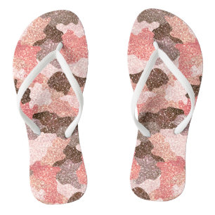 Rose Gold Camo Faux Glitter Girly Camouflage Glam Flip Flops
