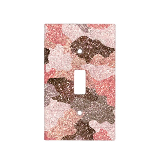 Rose Gold Camouflage Faux Glitter Camo Glam Light Switch Cover (Front)