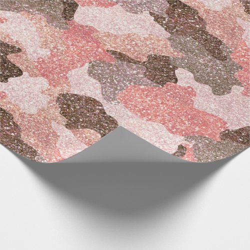 Rose Gold Camouflage Faux Glitter Camo Glam Wrapping Paper