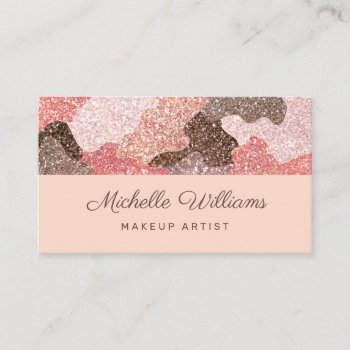 Rose Gold Camouflage Faux Glitter Professional Business Card by ilovedigis at Zazzle
