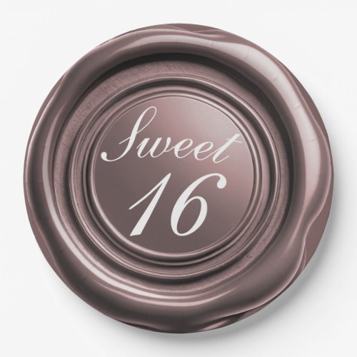 Rose Gold Candle Wax Seal Drip Sweet 16 Wedding Paper Plates