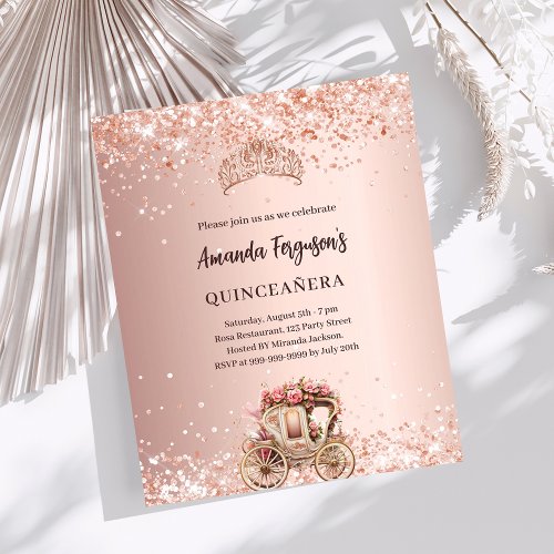 Rose gold carriage tiara Quinceanera invitation