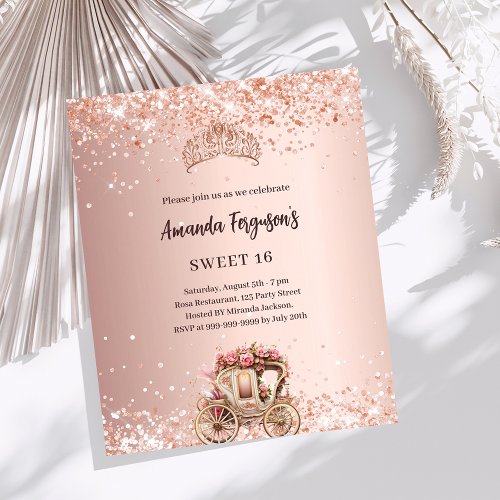 Rose gold carriage tiara Sweet 16 invitation