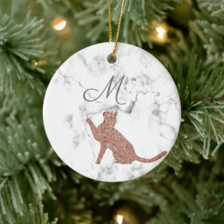 Rose gold cat silhouette - your monogram ceramic ornament