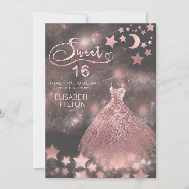 Rose gold Celestial romantic moon and stars  Invitation (Front)