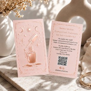 Rose Gold Celestial Tarot Nail artist Qr Foil Business Cards